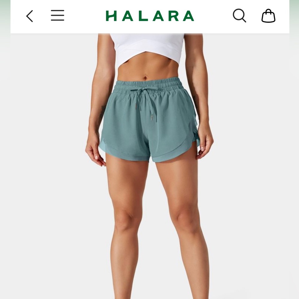Halara Drawstring Contrast Mesh 2-in-1 Shorts green - small